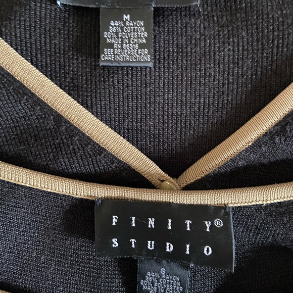 2 Piece Finity Studio s/m Black tank & sweater with Golden Tan trim - Picture 4 of 9